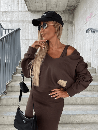 Modisches Streetwear Set: Cropped Pullover mit Midirock