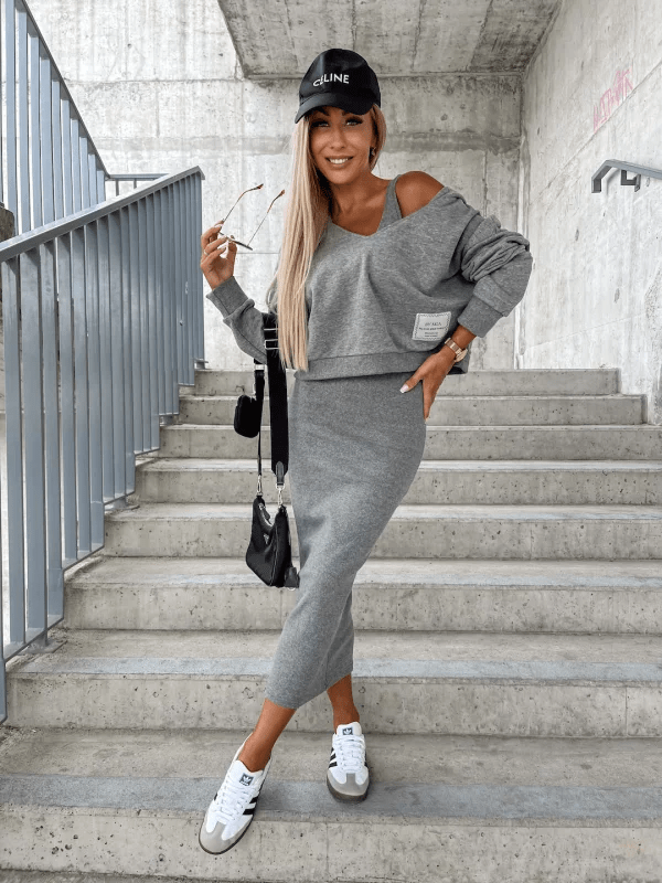 Modisches Streetwear Set: Cropped Pullover mit Midirock - BerlinGlamour