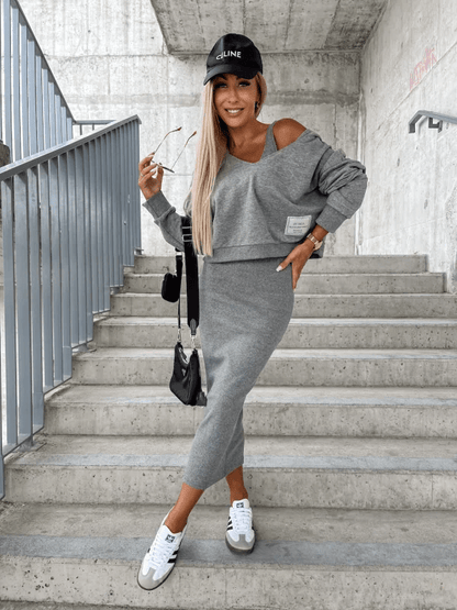 Modisches Streetwear Set: Cropped Pullover mit Midirock - BerlinGlamour