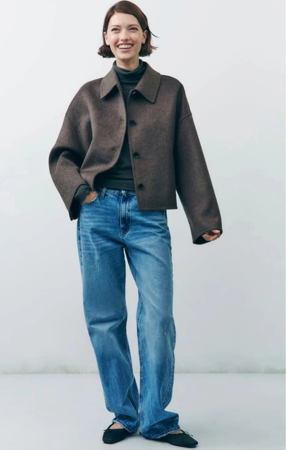 Damen Übergangsjacke Oversize Eleganter Kurzmantel