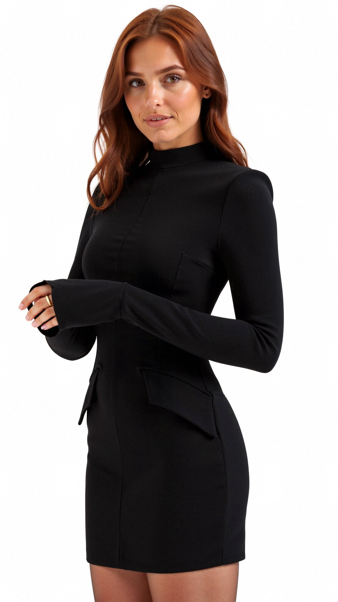 Schwarzes Business-Etuikleid Langarm Elegant