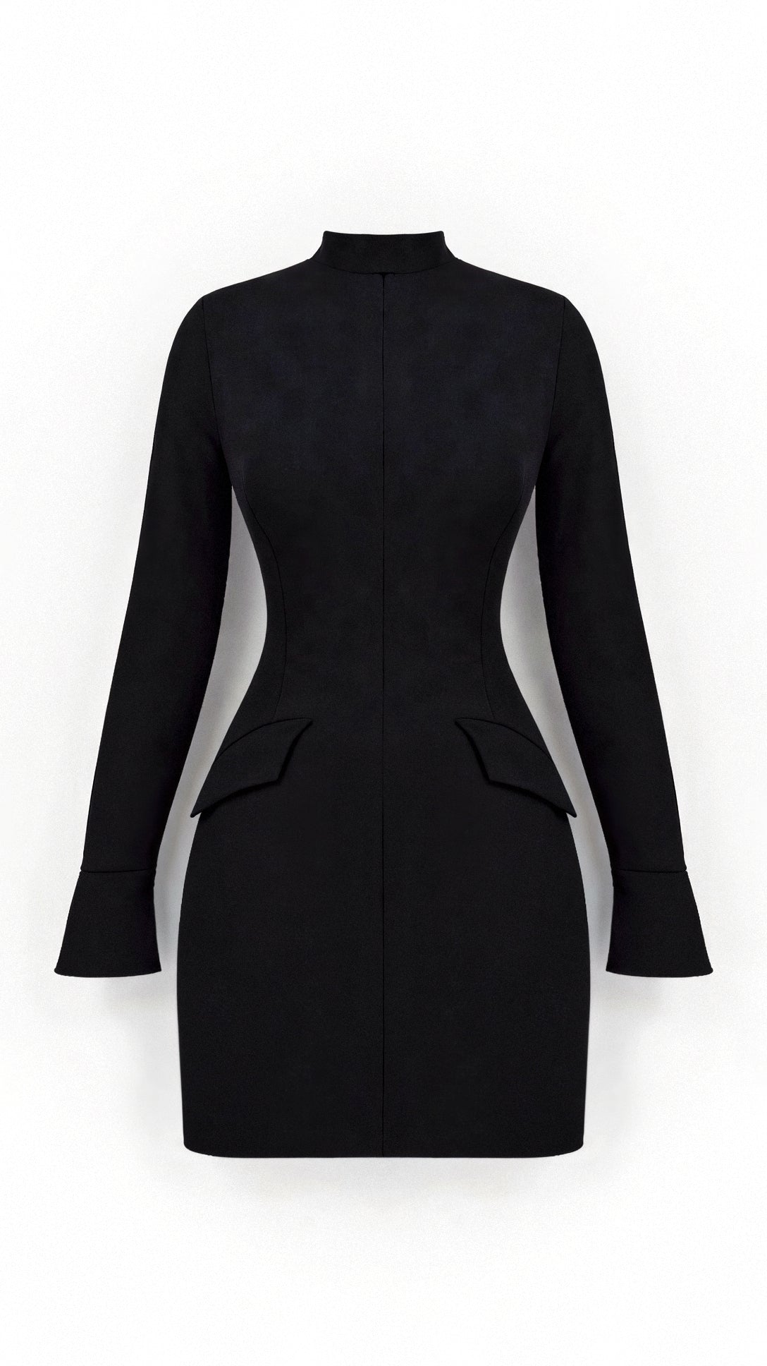 Schwarzes Business-Etuikleid Langarm Elegant