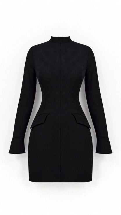 Schwarzes Business-Etuikleid Langarm Elegant