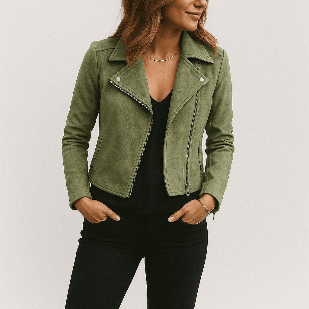 Lederbikerjacke Damen Modern Wildleder Optik Schwarz - BerlinGlamour