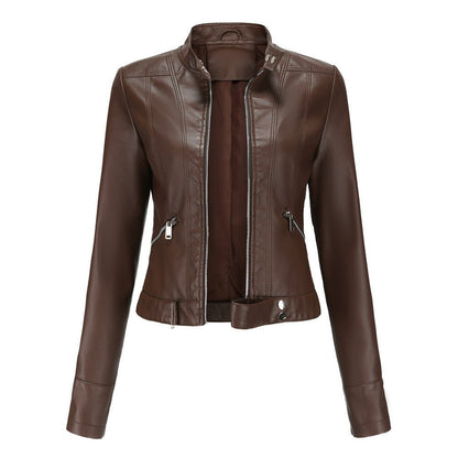 Damen Lederjacke Bikerstyle Schwarz Tailliert Modern