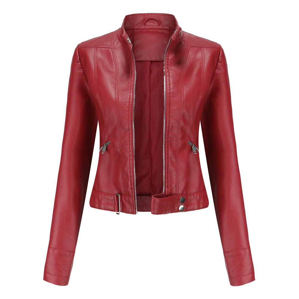 Damen Lederjacke Bikerstyle Schwarz Tailliert Modern