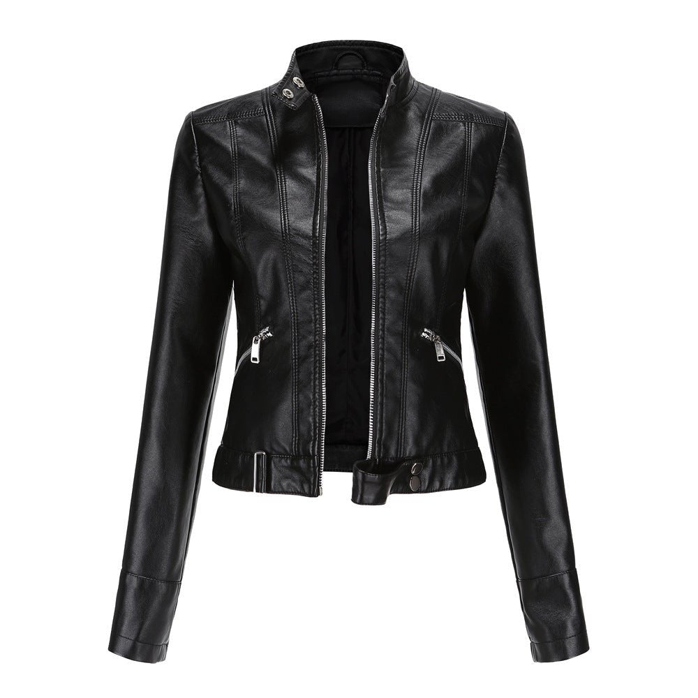 Damen Lederjacke Bikerstyle Schwarz Tailliert Modern