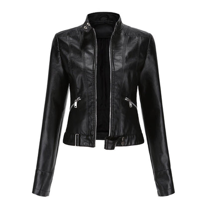 Damen Lederjacke Bikerstyle Schwarz Tailliert Modern