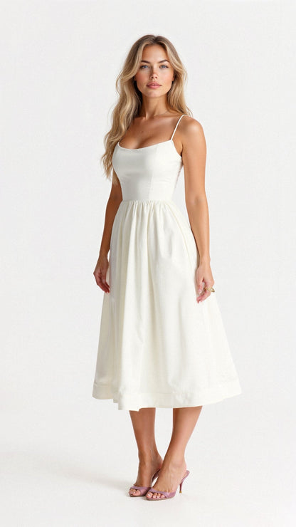 Elegantes Damen Midikleid Ärmellos Sommerkleid