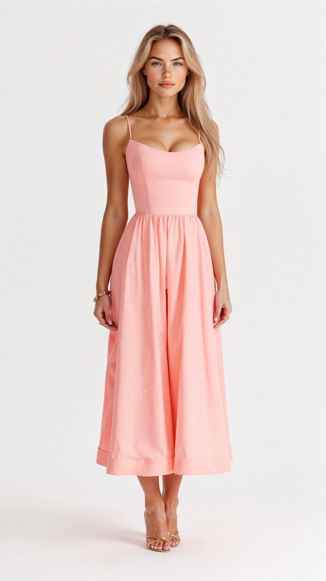 Elegantes Damen Midikleid Ärmellos Sommerkleid