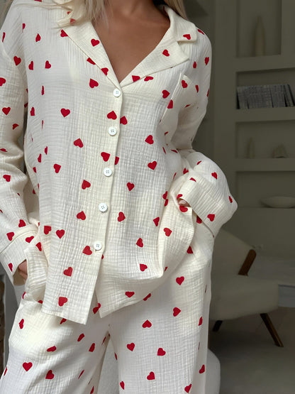 Herz Pyjama Set Damen Ästhetisch Glamour