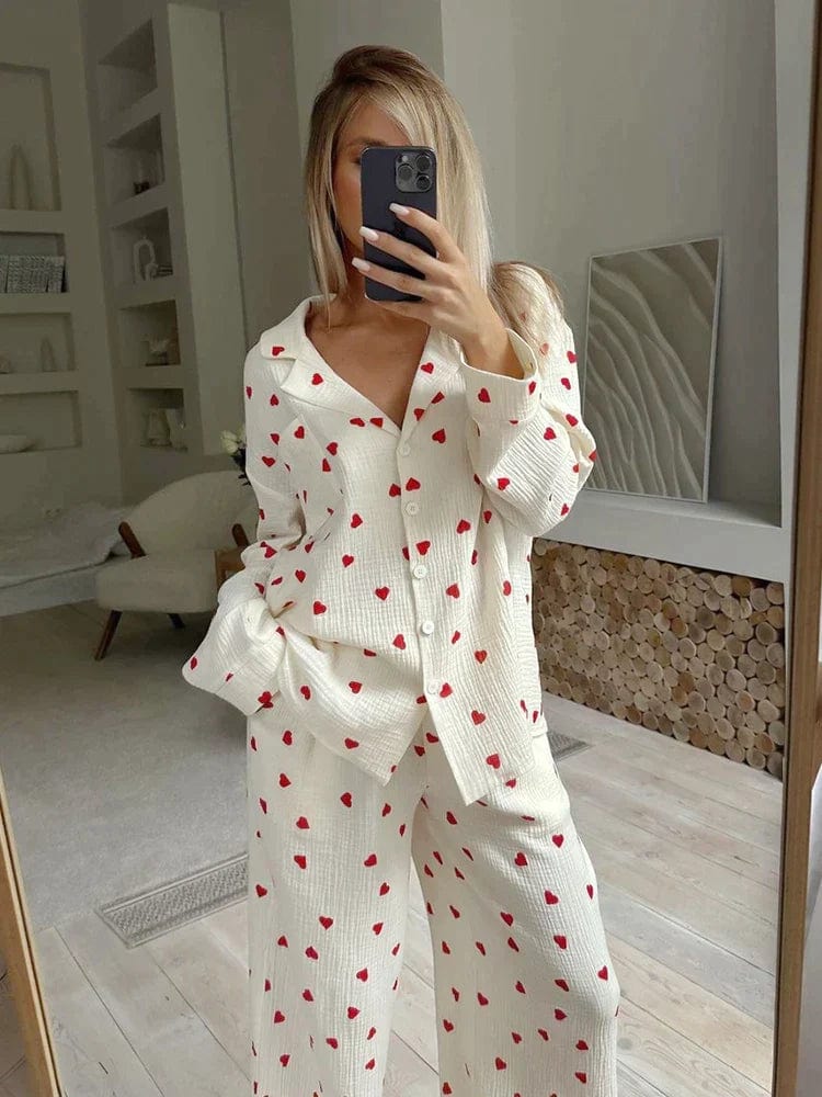 Herz Pyjama Set Damen Ästhetisch Glamour
