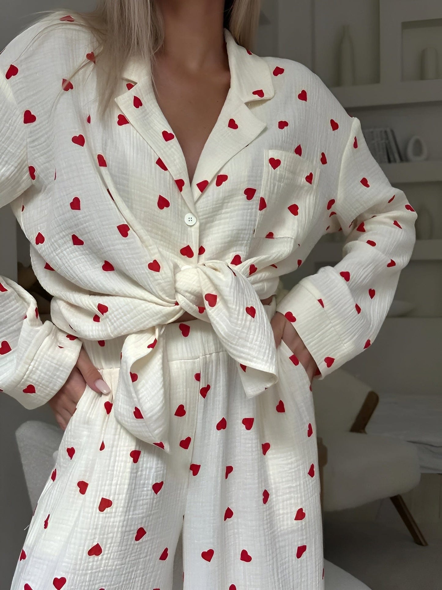 Herz Pyjama Set Damen Ästhetisch Glamour