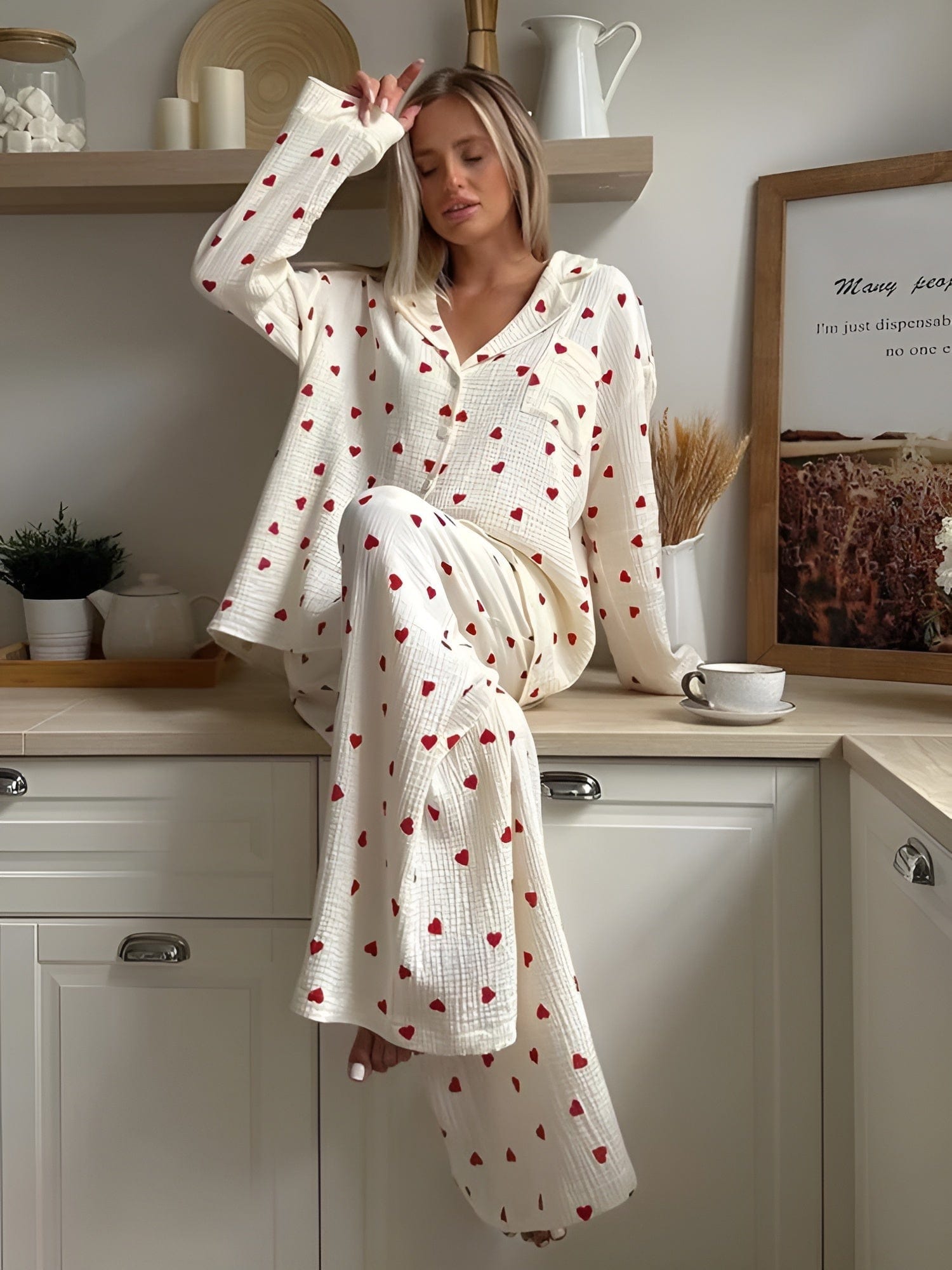 Herz Pyjama Set Damen Ästhetisch Glamour - BerlinGlamour