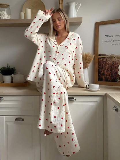 Herz Pyjama Set Damen Ästhetisch Glamour - BerlinGlamour