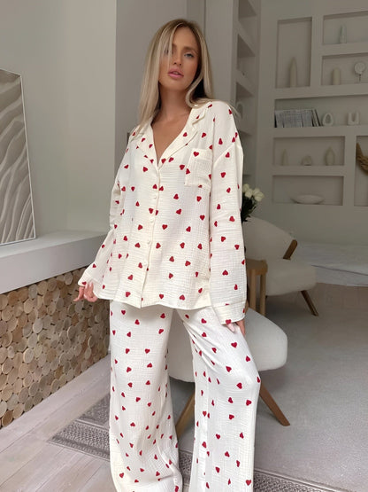 Herz Pyjama Set Damen Ästhetisch Glamour