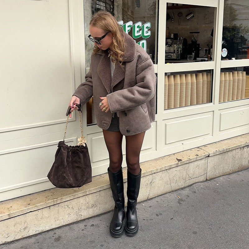 Winterjacke Veloursleder Optik Fleece Futter Luxus
