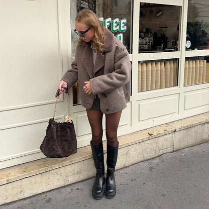 Winterjacke Veloursleder Optik Fleece Futter Luxus