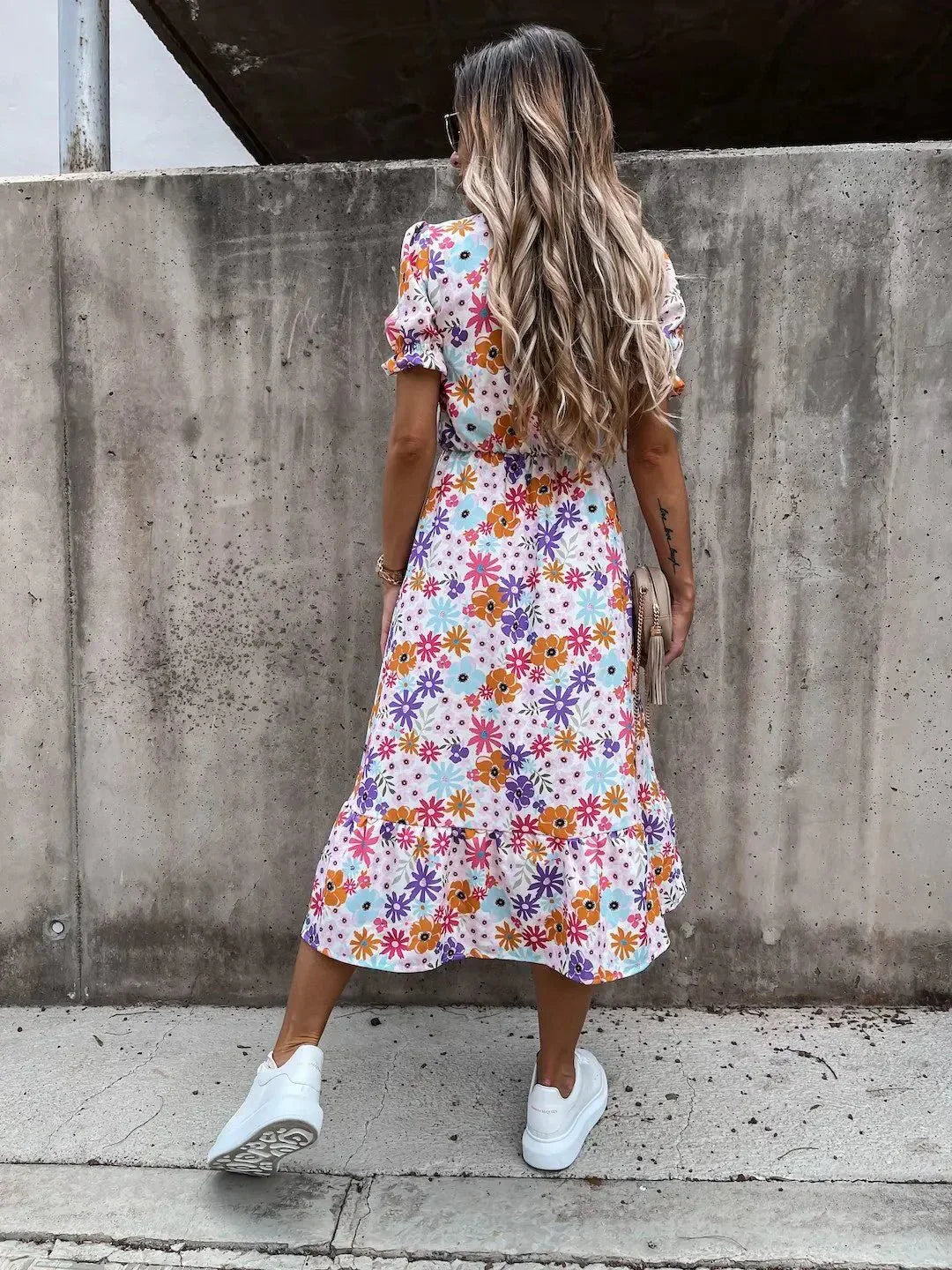 Sommerkleid Blumenmuster Knopfleiste Bequem Damenkleid