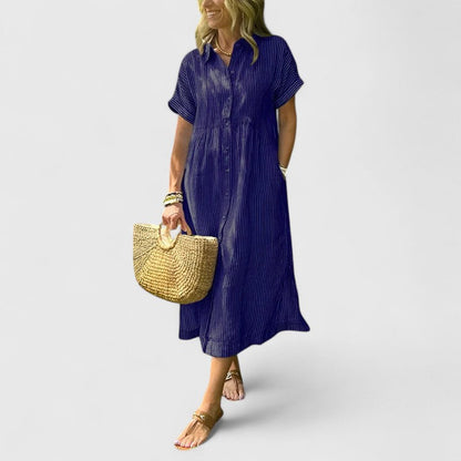 Damen Midikleid Gestreift Locker Leicht