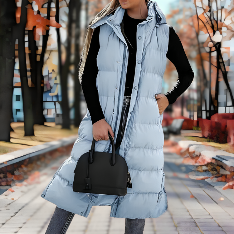 Langer Daunenmantel Frauen Ärmellos Warm Outdoor