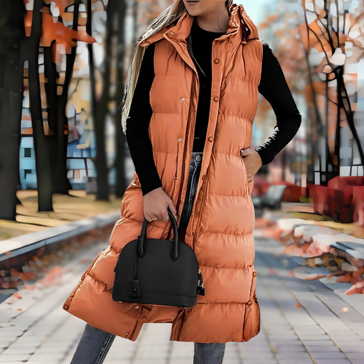 Langer Daunenmantel Frauen Ärmellos Warm Outdoor