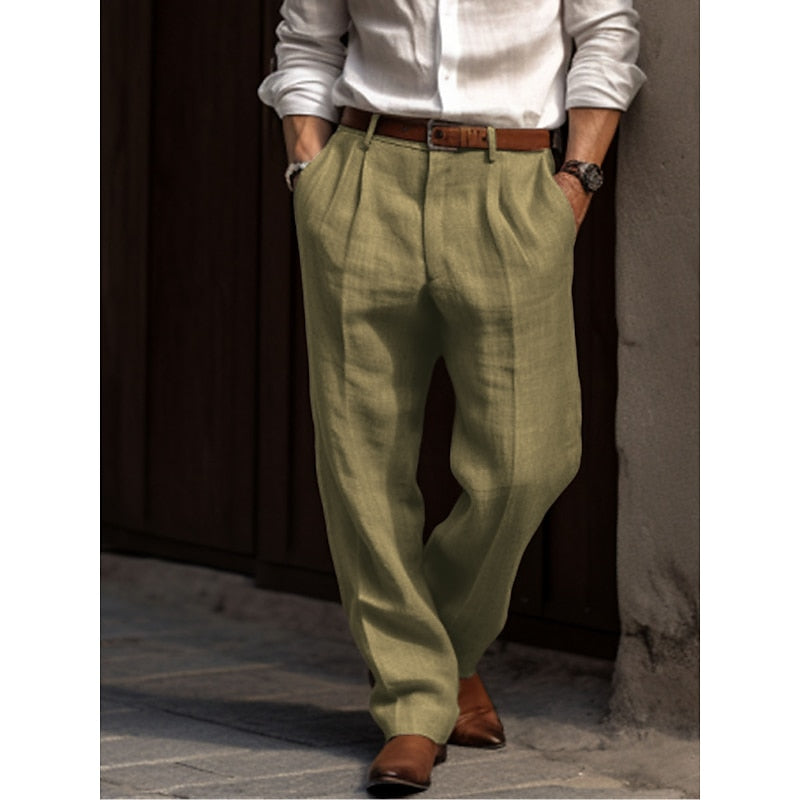 Herren Leinenhose Plissiert Bequem Sommer