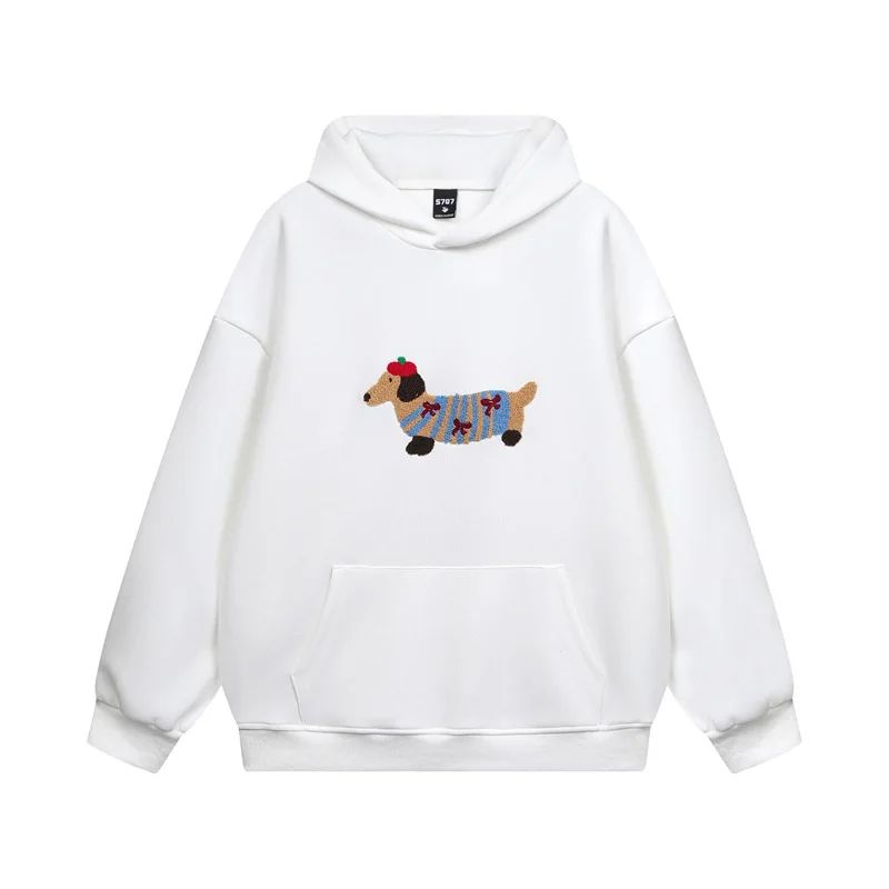 Damen Hoodie Oversize mit Hunde-Print Hellgrau