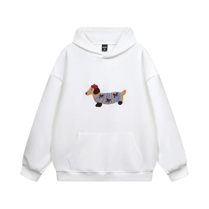 Damen Hoodie Oversize mit Hunde-Print Hellgrau