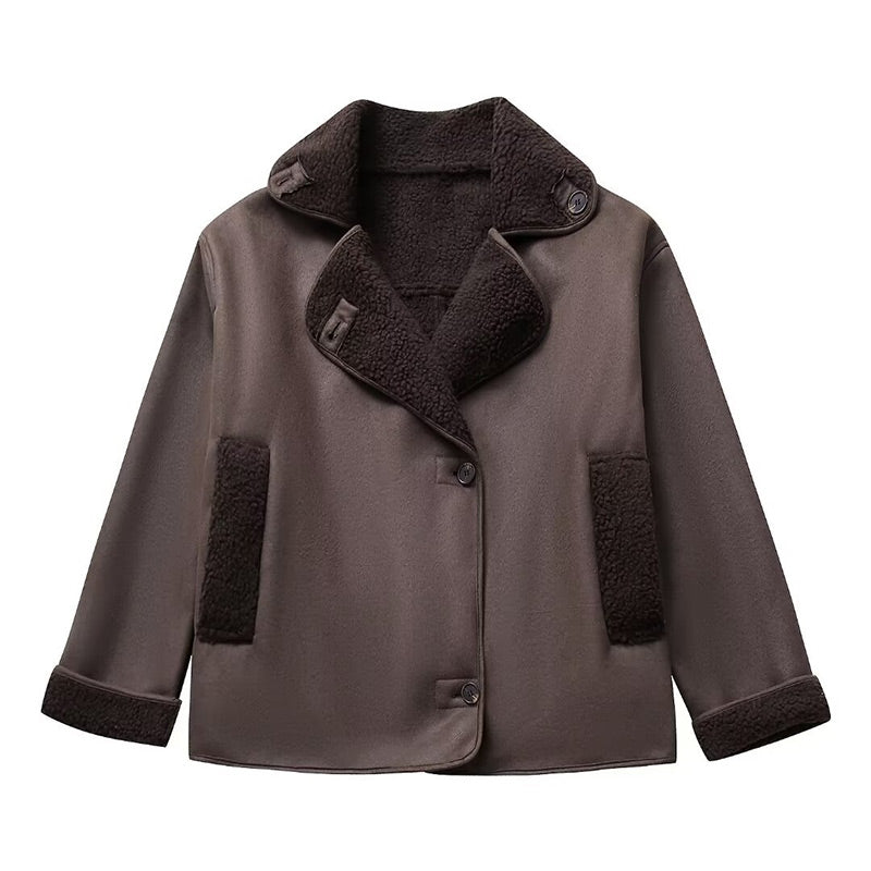 Winterjacke Veloursleder Optik Fleece Futter Luxus