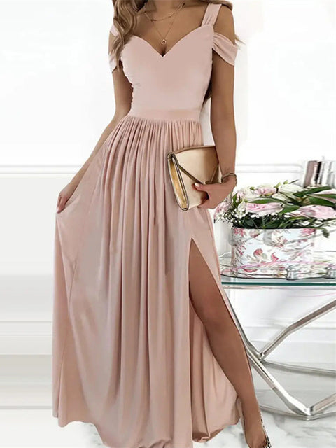 Elegantes Damen Kleid Off Shoulder Lang Bürokleid