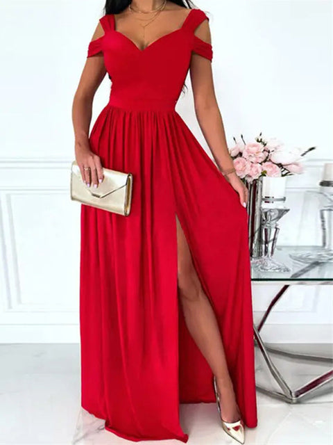 Elegantes Damen Kleid Off Shoulder Lang Bürokleid