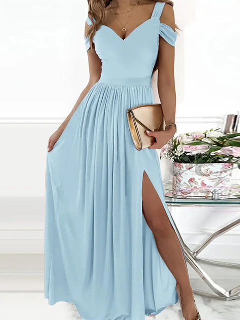Elegantes Damen Kleid Off Shoulder Lang Bürokleid