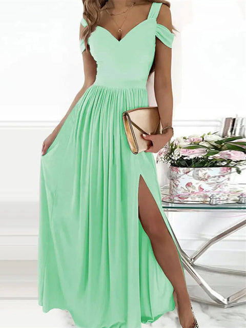 Elegantes Damen Kleid Off Shoulder Lang Bürokleid
