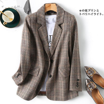Damen Blazer Langarm Kariert Lässige Jacke Business