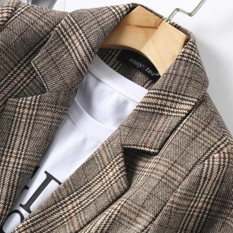 Damen Blazer Langarm Kariert Lässige Jacke Business