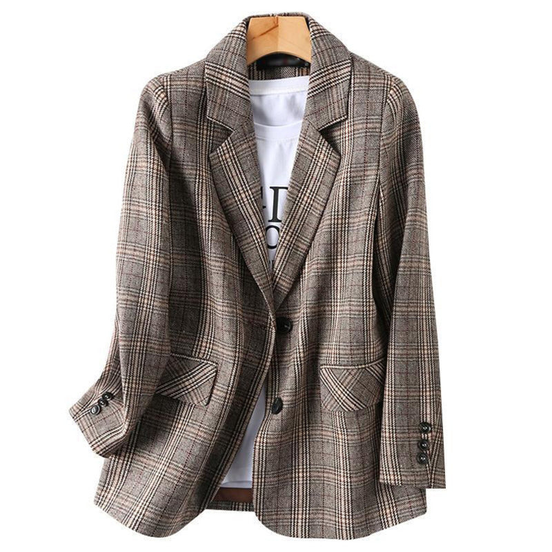 Damen Blazer Langarm Kariert Lässige Jacke Business
