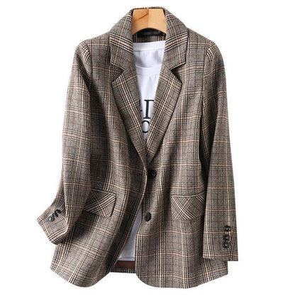 Damen Blazer Langarm Kariert Lässige Jacke Business