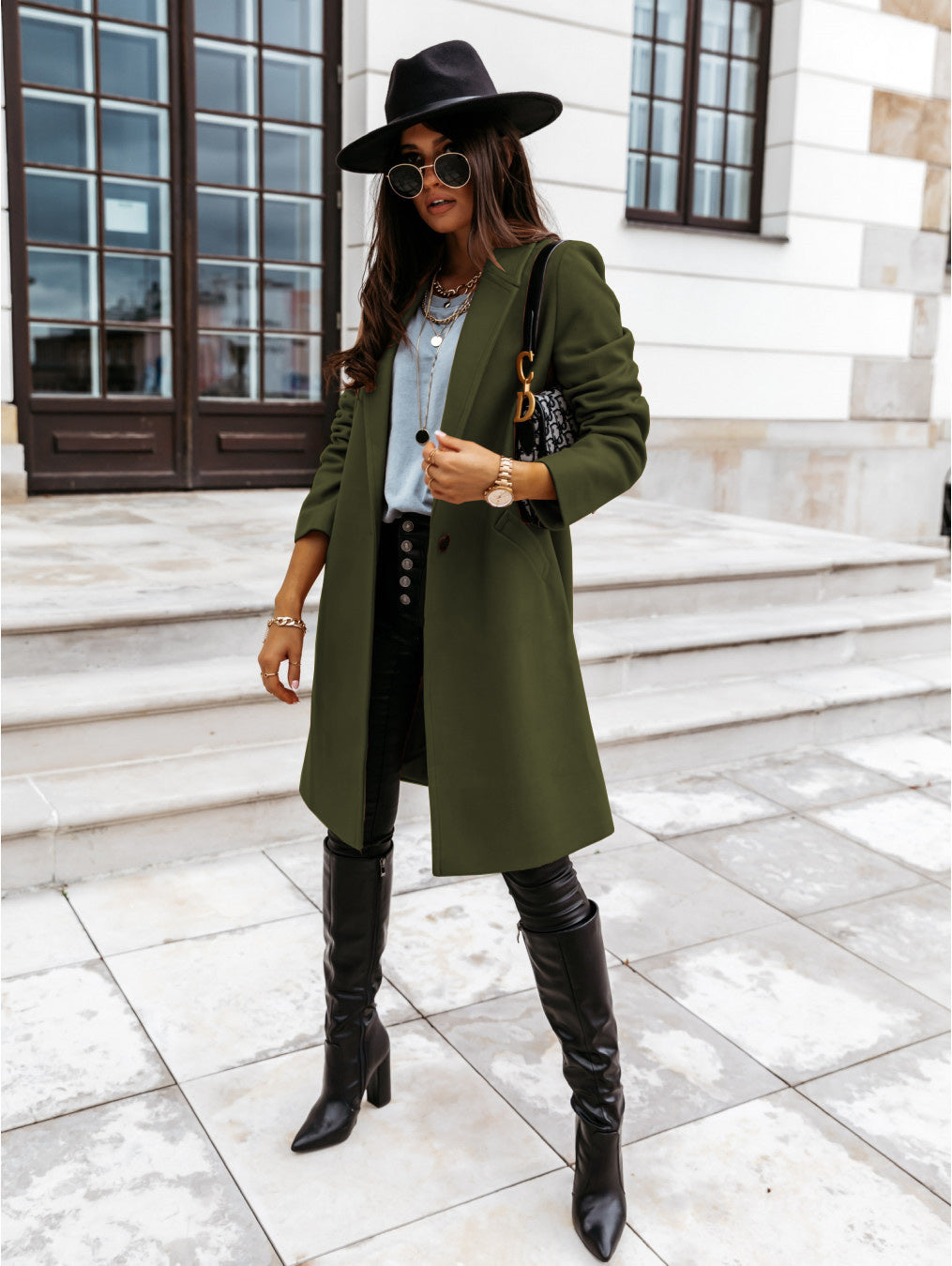 Burgunder Mantel Damen Eleganter Winter