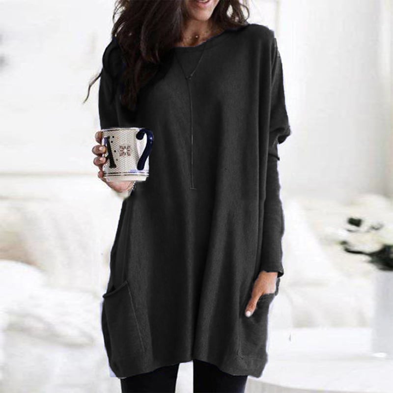 Langer Damenpullover Modern Oversized Schwarz
