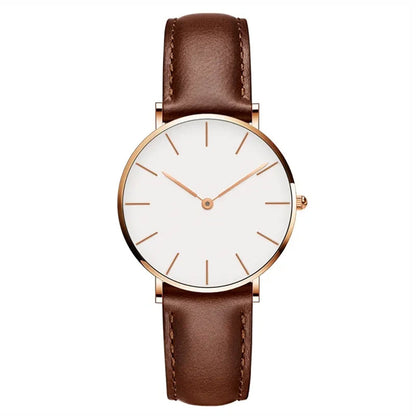 Frauen-Uhr Rund Minimalistisch Lederarmband Schwarz - BerlinGlamour