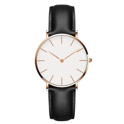 Frauen-Uhr Rund Minimalistisch Lederarmband Schwarz