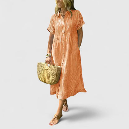 Damen Midikleid Gestreift Locker Leicht