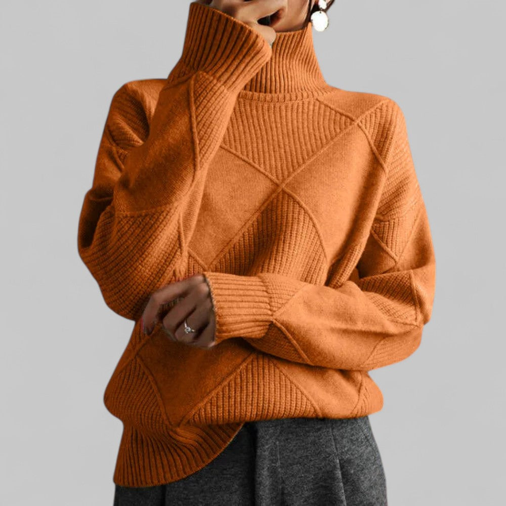 Damen Pullover Oversized Winter Rollkragen Muster