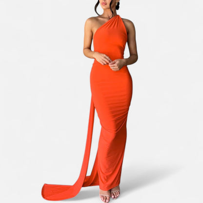 Damen Maxikleid Ein Schulter Neckholder Sommerkleid
