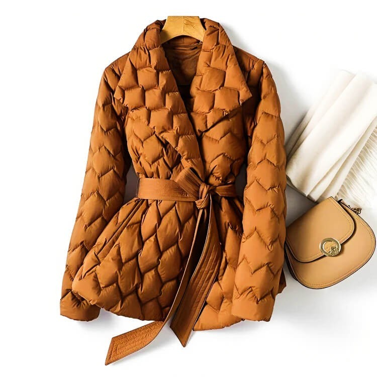 Damen Gürtel Mantel Steppjacke Winter Puffer Jacket - BerlinGlamour