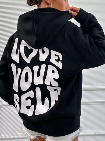 Damen Hoodie Große Größen Schwarzer Kapuzenpullover mit Aufdruck - BerlinGlamour