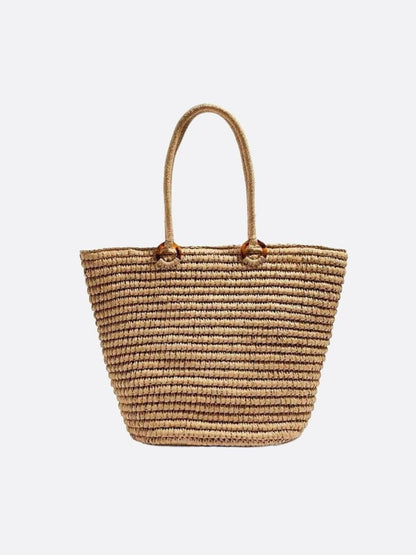 Große Strohtasche Damen Schulterriemen Handgewebt Elegante Tote Bag - BerlinGlamour