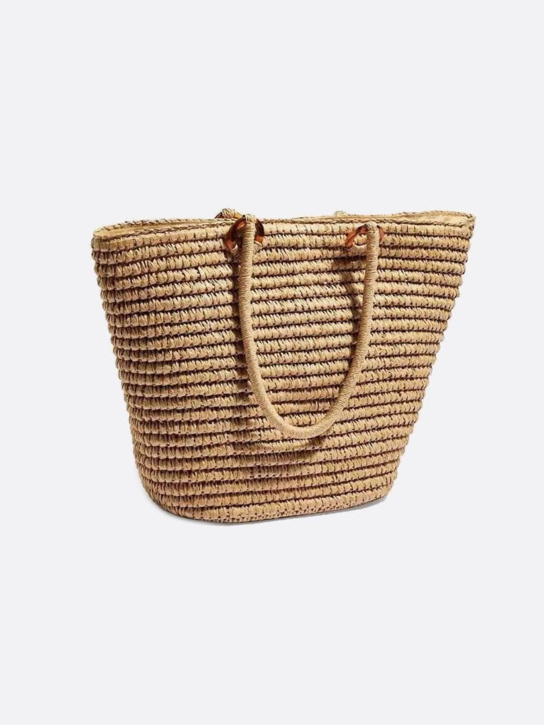 Große Strohtasche Damen Schulterriemen Handgewebt Elegante Tote Bag