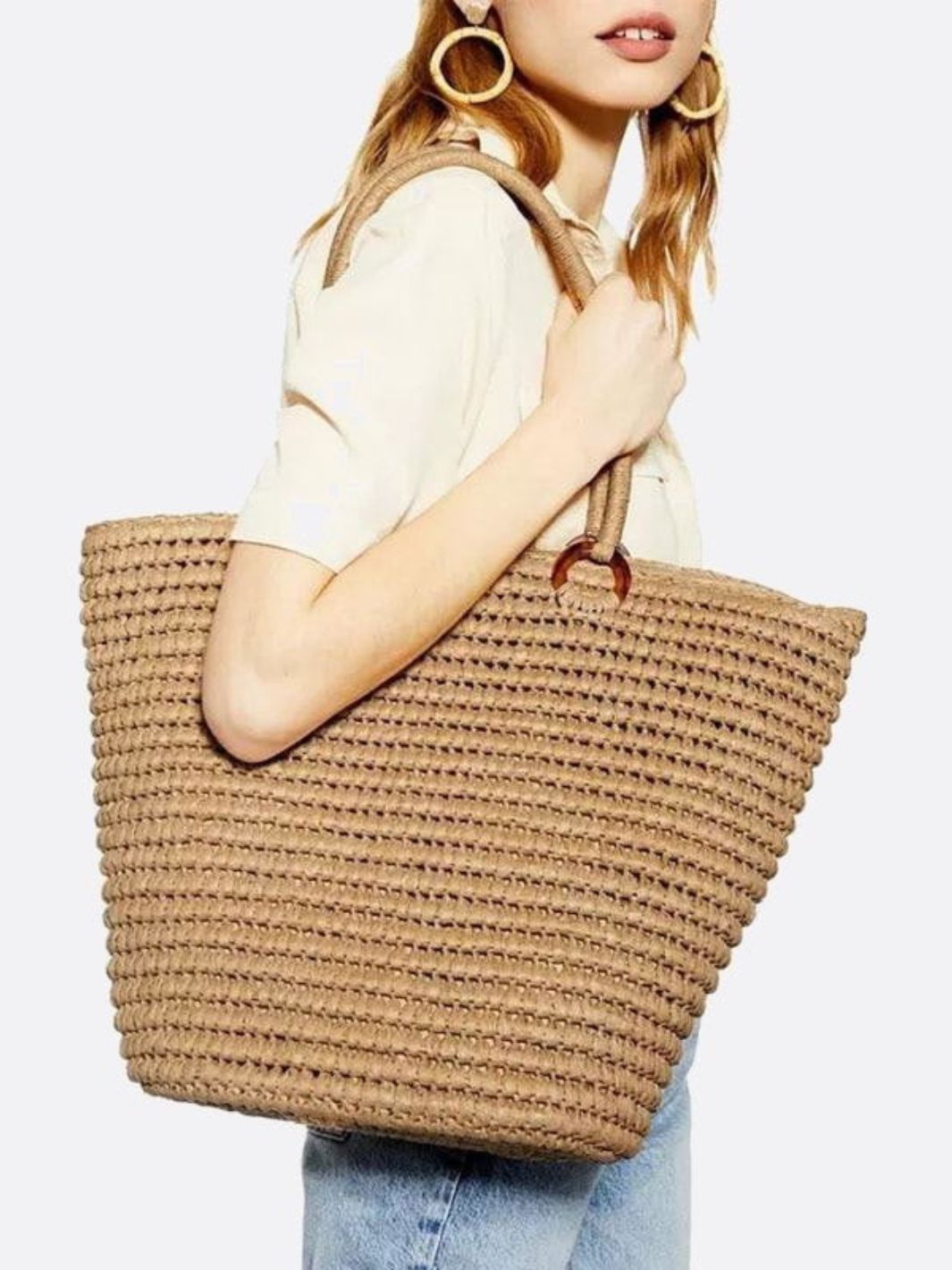 Große Strohtasche Damen Schulterriemen Handgewebt Elegante Tote Bag
